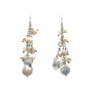 Vintage Handmade Dangle Earrings With Freshwater Pearls Clear Beads